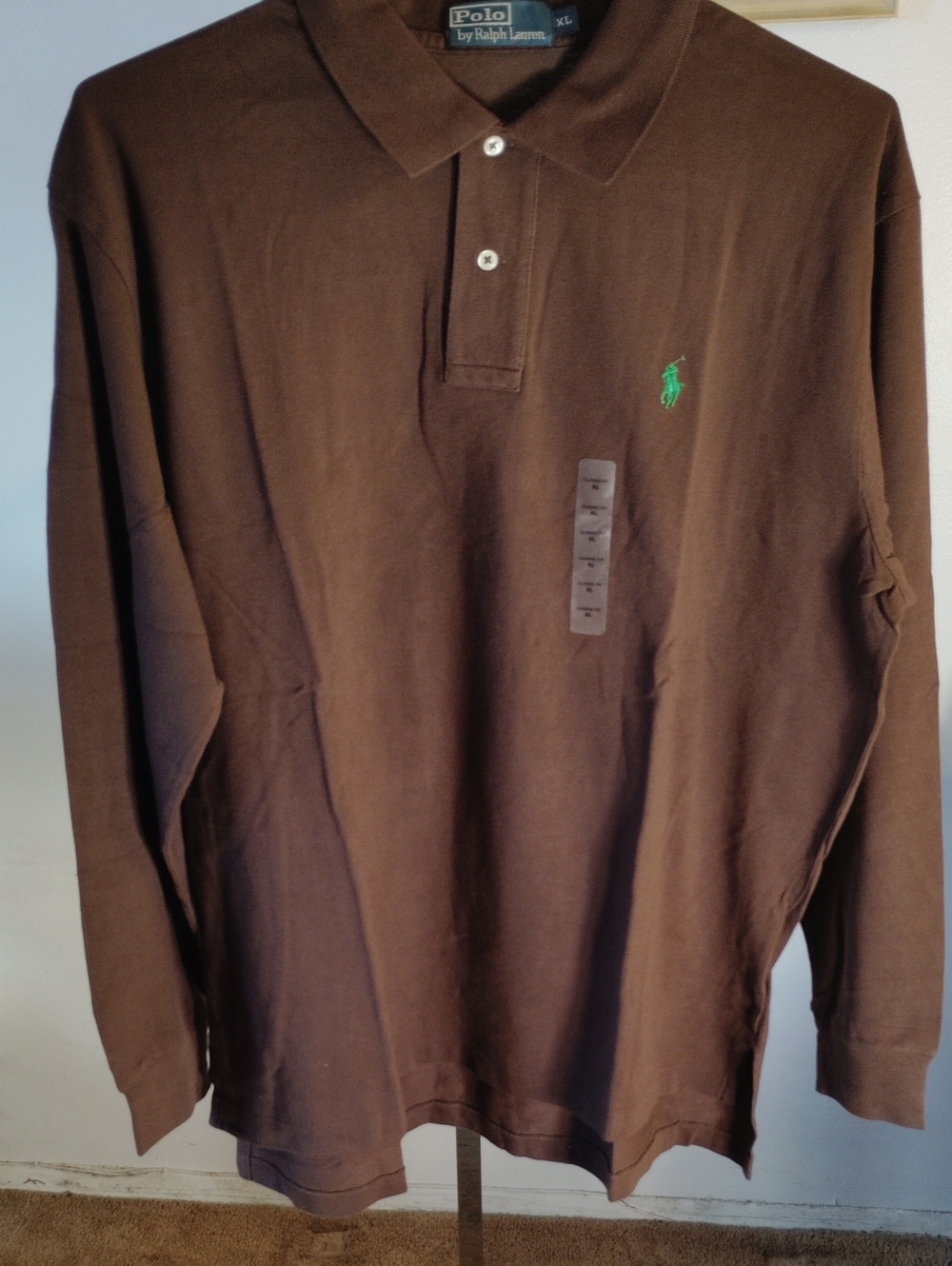 Polo by Ralph Lauren Brown Long Sleeve Polo with Green Pony